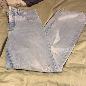 Light Blue Express Modern Straight Distressed Jeans - 4